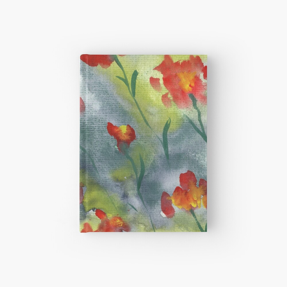 Abstract red watercolor poppies pattern Hardcover Journal