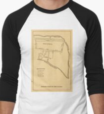 Erinnere dich an die Alamo Vintage Map (1881) Baseballshirt mit 3/4-Arm