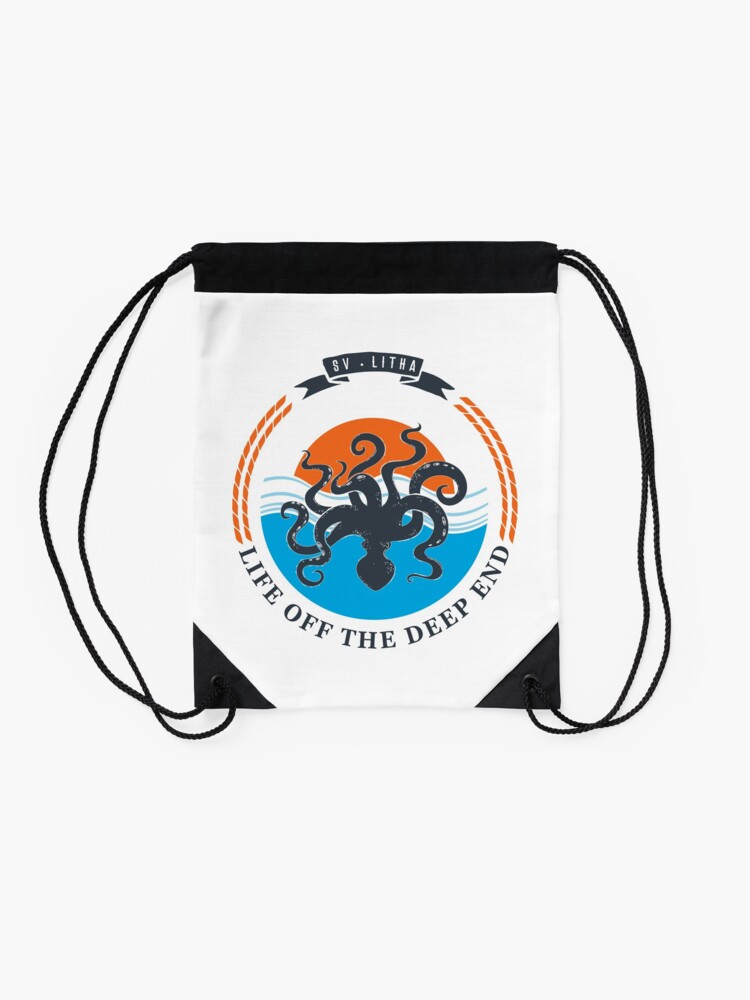 Alternate view of Life off the deep end Drawstring Bag