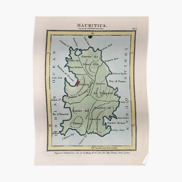 Vintage Mauritius Map (1801) Poster