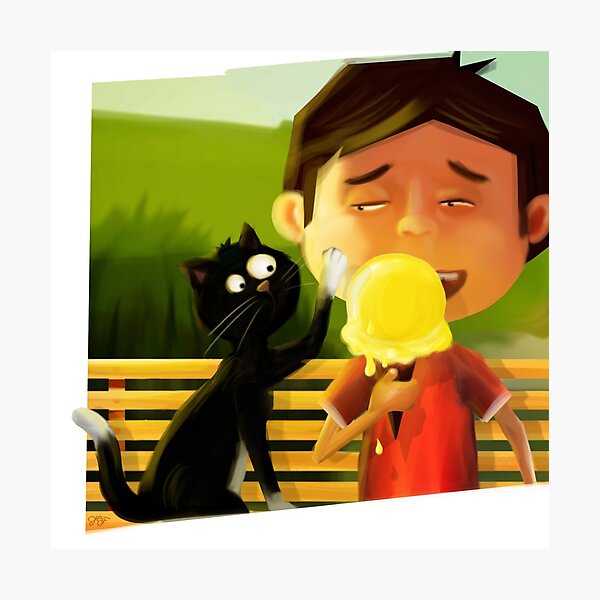 Cat Swatting at Ice Cream Photographic Print