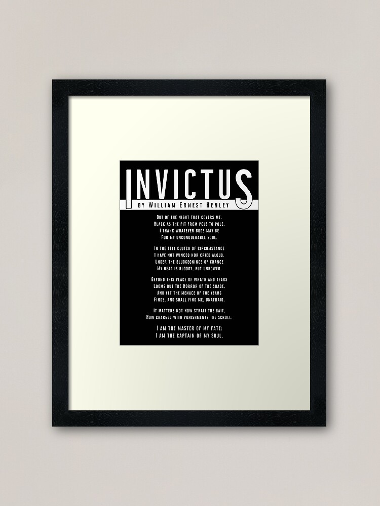 Invictus Powerful Inspirational Poem Framed Art Print By Knightsydesign Redbubble