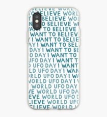 Vinilo o funda para iPhone Patrón de día OVNI, simple fondo sin fisuras. Quiero creer el texto.