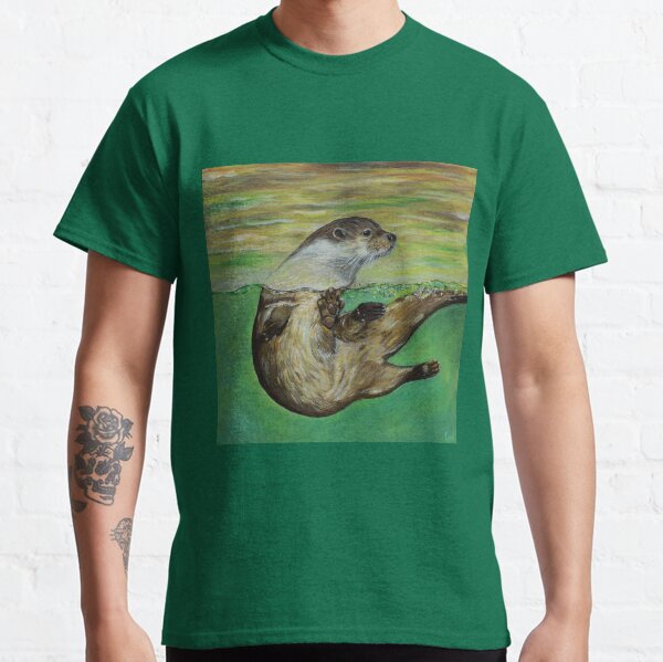 Playful River Otter Painting Classic T-Shirt