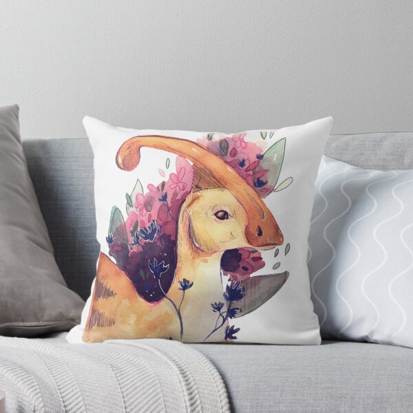 Artikelvorschau, Niedliche Parasaurolophus-Dinosaurier-Malerei mit Blumen und Blättern entworfen und verkauft von Manda Lyn LaCorte.