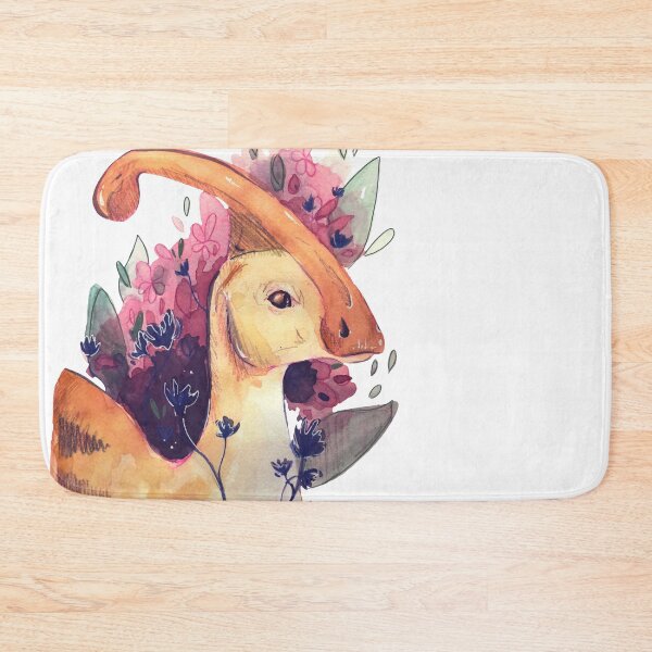 Artikelvorschau, Niedliche Parasaurolophus-Dinosaurier-Malerei mit Blumen und Blättern entworfen und verkauft von Manda Lyn LaCorte.