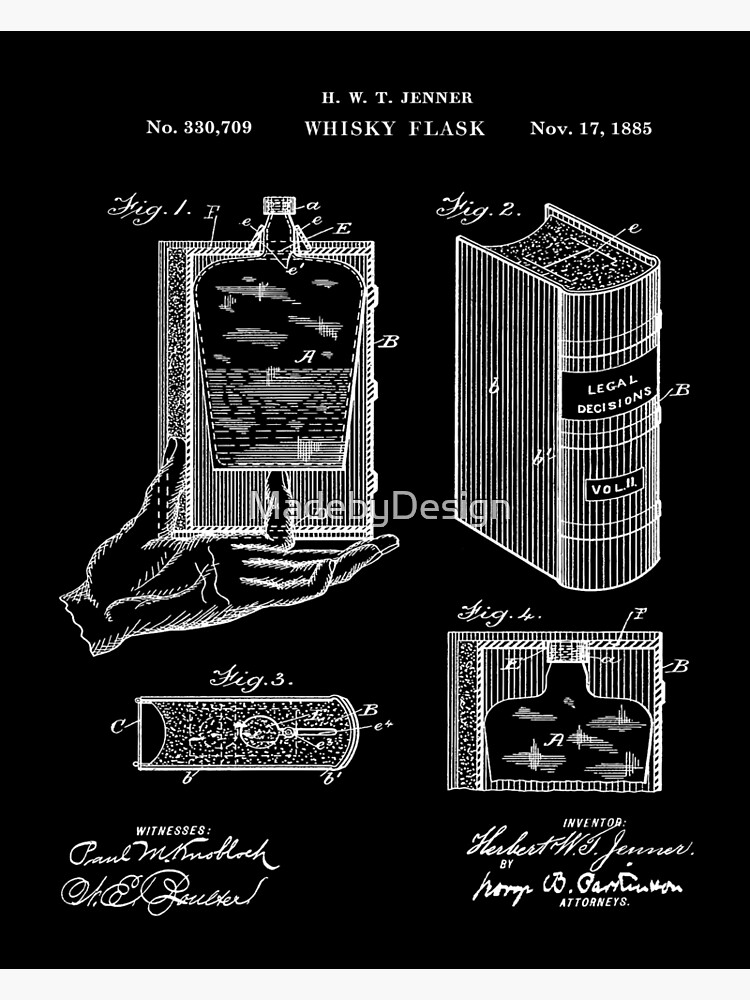 "Patent Blueprint Art 1885 Whiskey Flask" Poster for Sale by