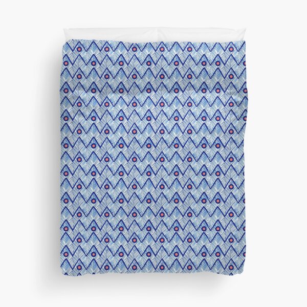 Coral Dots on Blue Chevron Duvet Cover