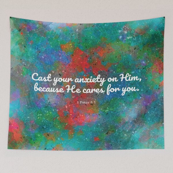 Item preview, Cast your anxiety on Him, because He cares for you. 1 Peter 5:7 designed and sold by StudioCitrine.