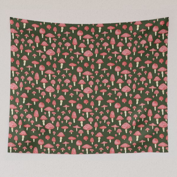 Item preview, Amanita Mushrooms Red on Green designed and sold by dragonstarart.