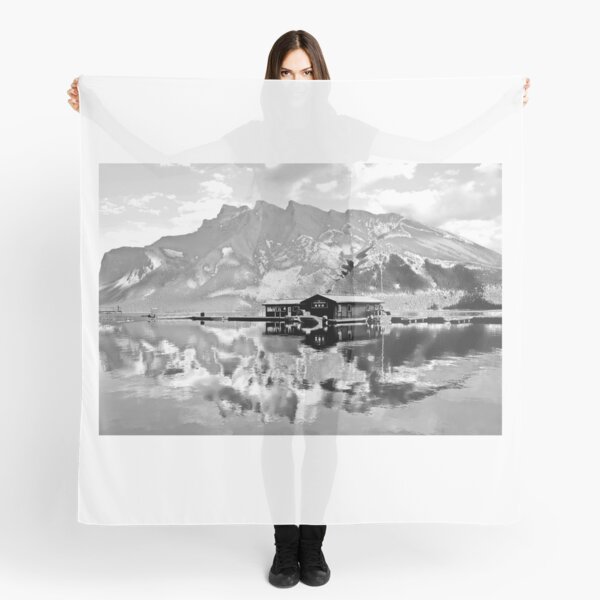 Black and White Lake Minnewanka, Alberta, Canada Scarf