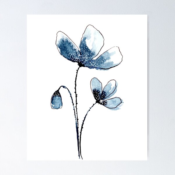 Aperçu de l'œuvre Fleurs Indigo | Peinture à l'aquarelle créée et vendue par Kris  Kivu.