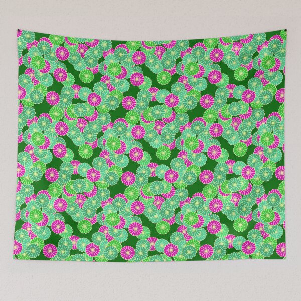 Item preview, Art Deco flowers, green and  fuchsia designed and sold by Marymarice.