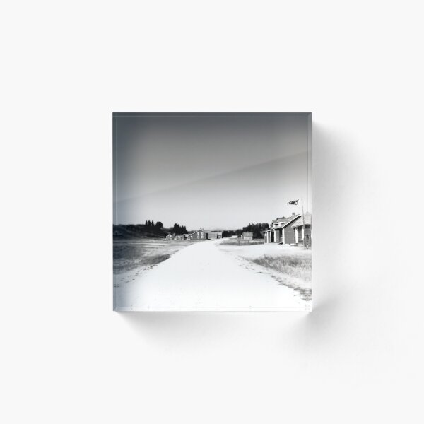 Black and White Surrealistic Image of Bar U Ranch, Alberta, Canada Acrylic Block