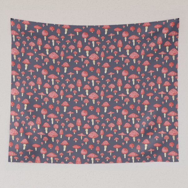 Item preview, Amanita Mushrooms Red on Grey designed and sold by dragonstarart.