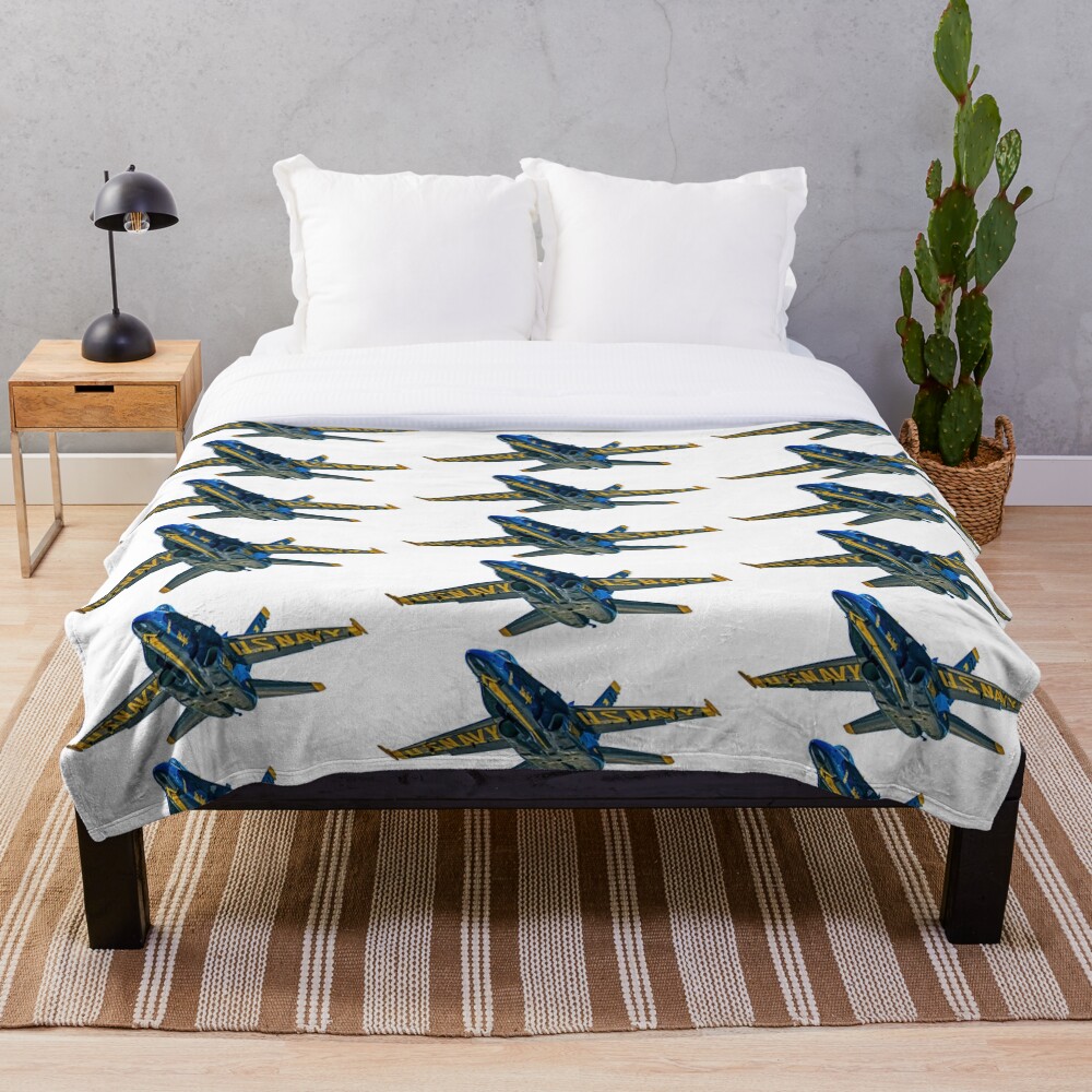 "Navy Blue Angels F18 Fighter Aircraft" Throw Blanket for Sale by
