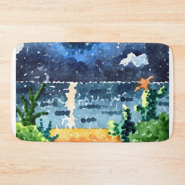 Item preview, Night landscape in the style of pointillism, the sea and the moon designed and sold by fiolika.