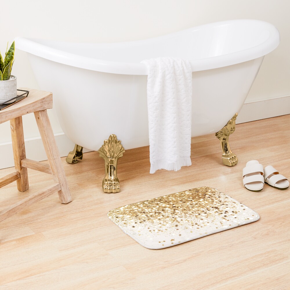 Sparkling Gold Glitter Glam #2 (Faux Glitter) #shiny #decor #art Bath Mat