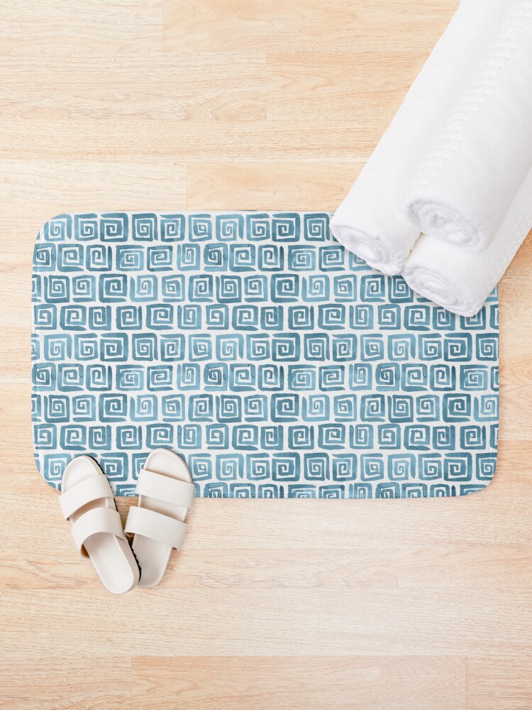 Alternate view of Greek Key Pattern - Blue grey Bath Mat