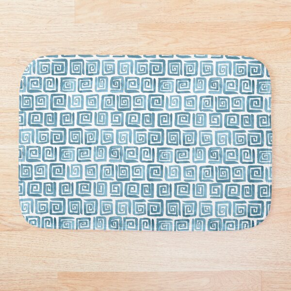 Greek Key Pattern - Blue grey Bath Mat