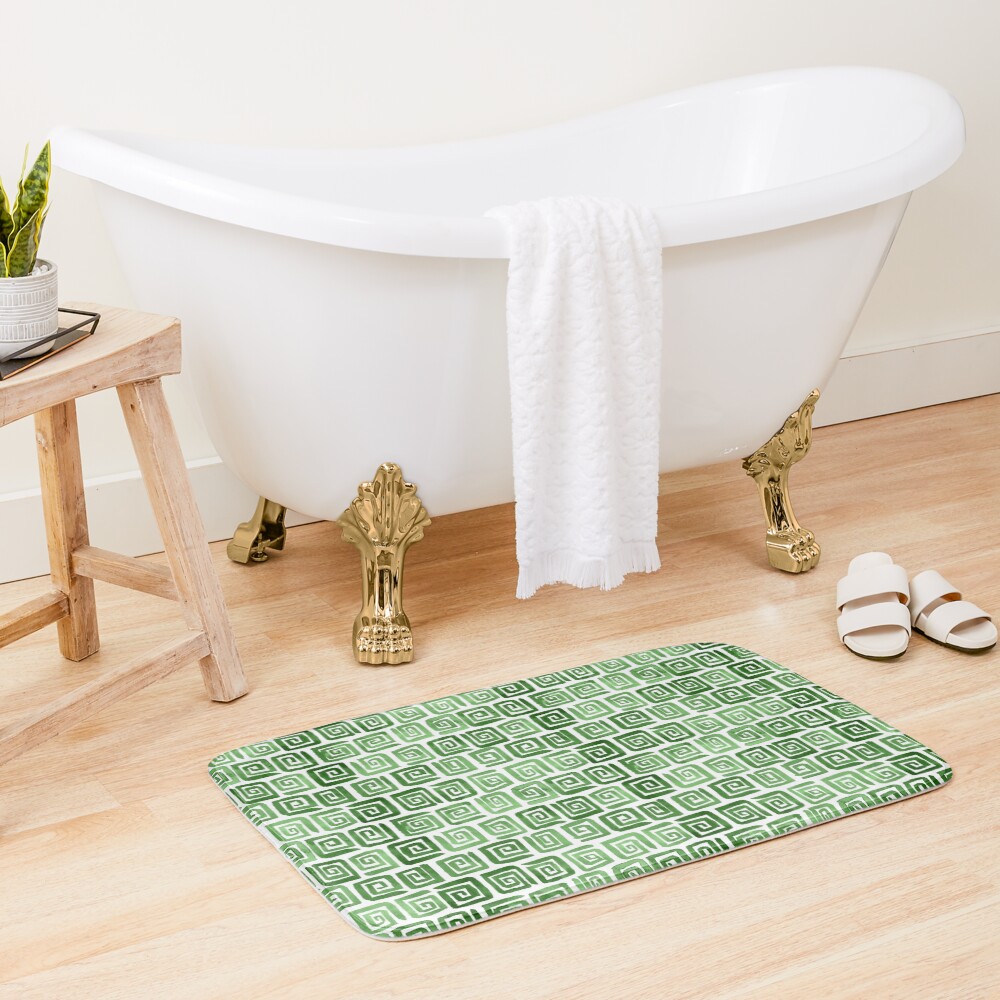 Greek Key Pattern - Green Bath Mat