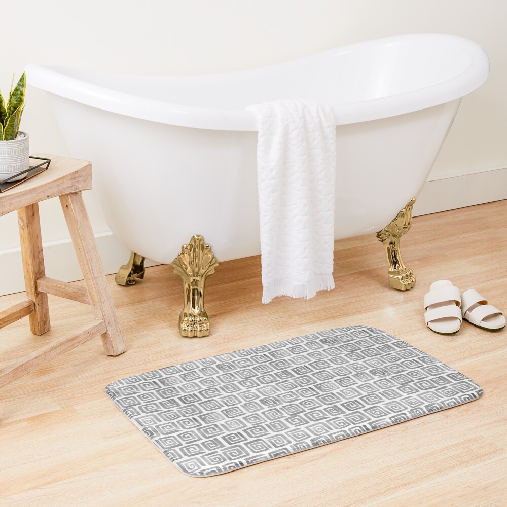 Greek Key Pattern - Greyscale Bath Mat