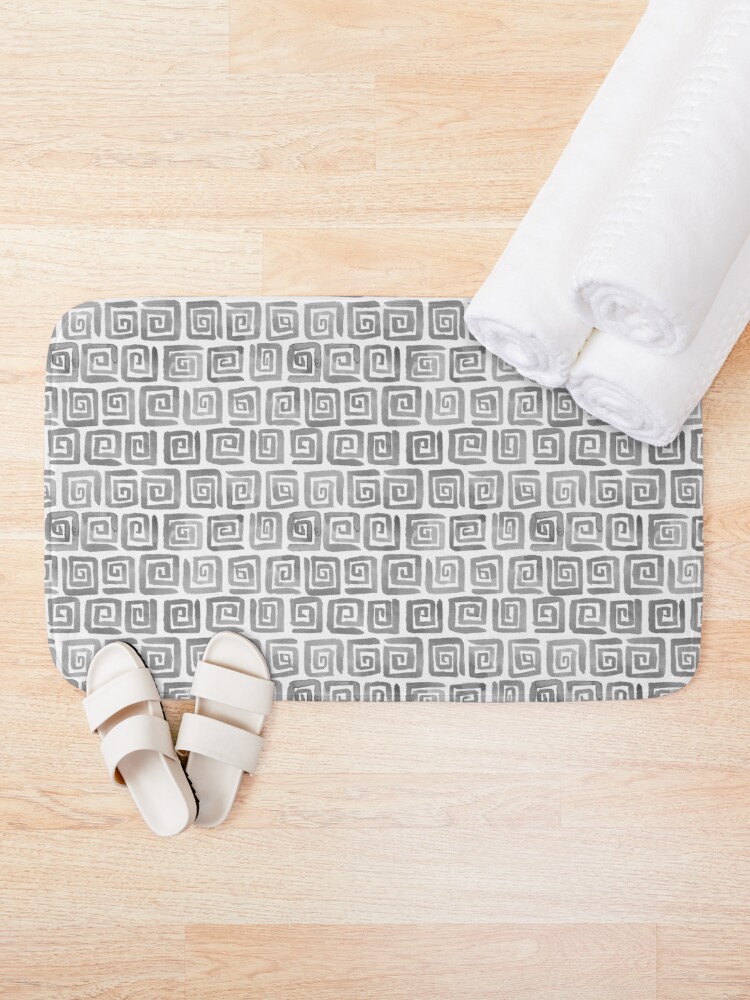 Alternate view of Greek Key Pattern - Greyscale Bath Mat