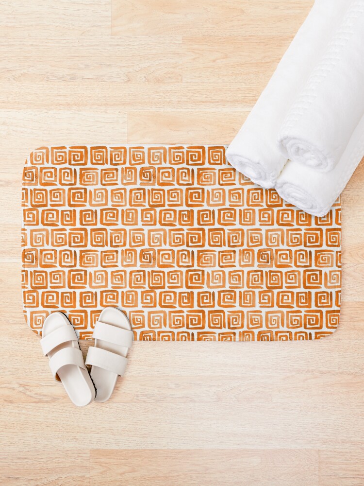 Alternate view of Watercolor Greek Key Pattern - Orange Bath Mat