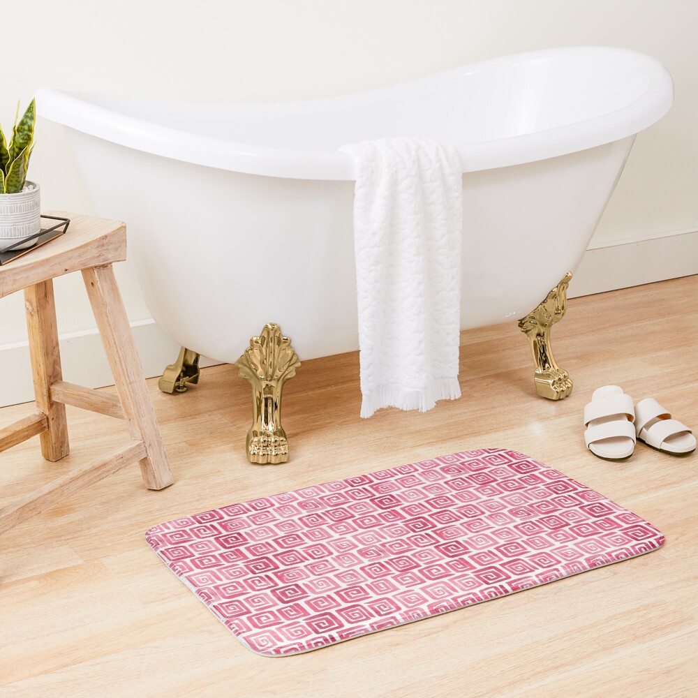 Watercolor Greek Key Pattern - Pink Bath Mat