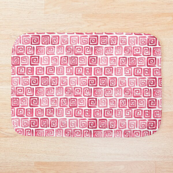 Watercolor Greek Key Pattern - Pink Bath Mat