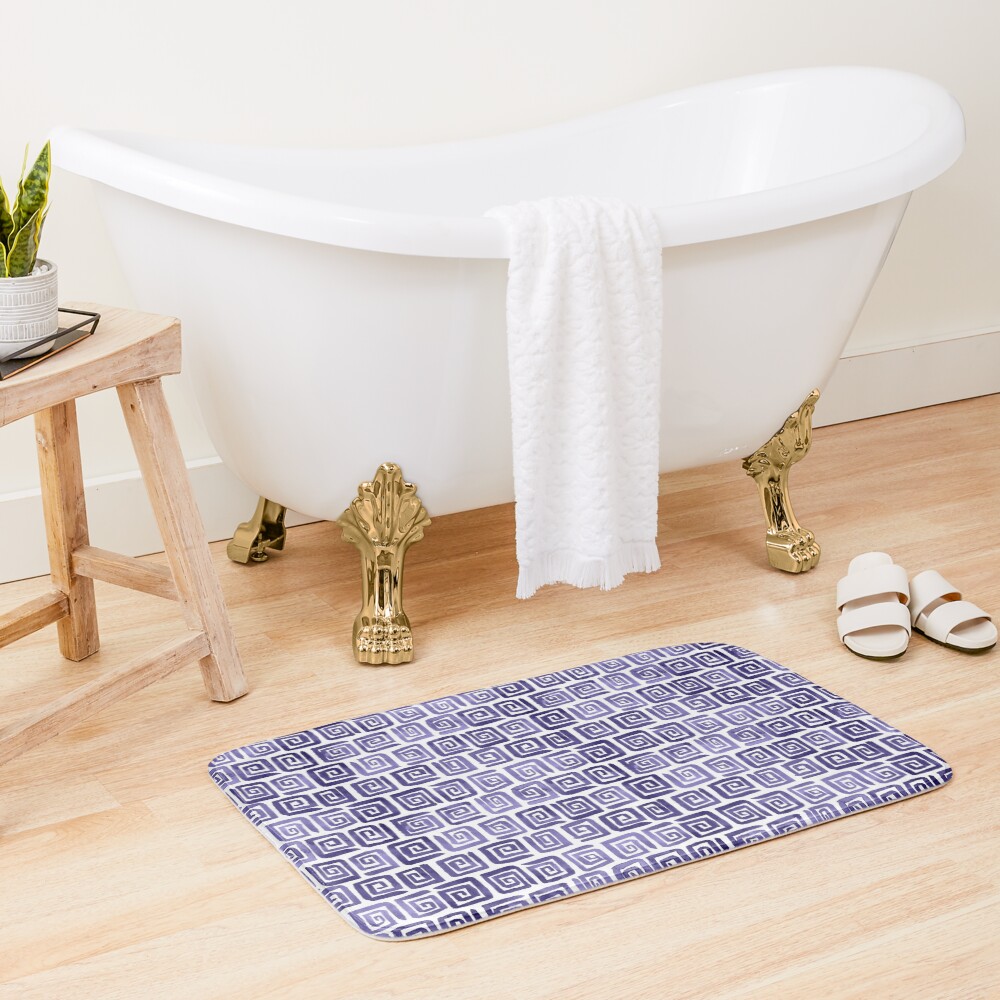 Watercolor Greek Key Pattern - Purple Bath Mat