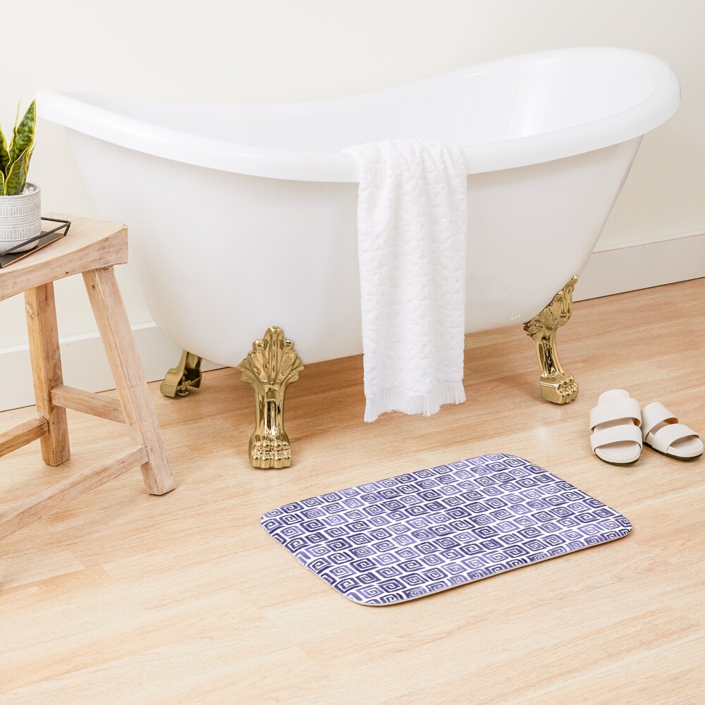 Watercolor Greek Key Pattern - Purple Bath Mat