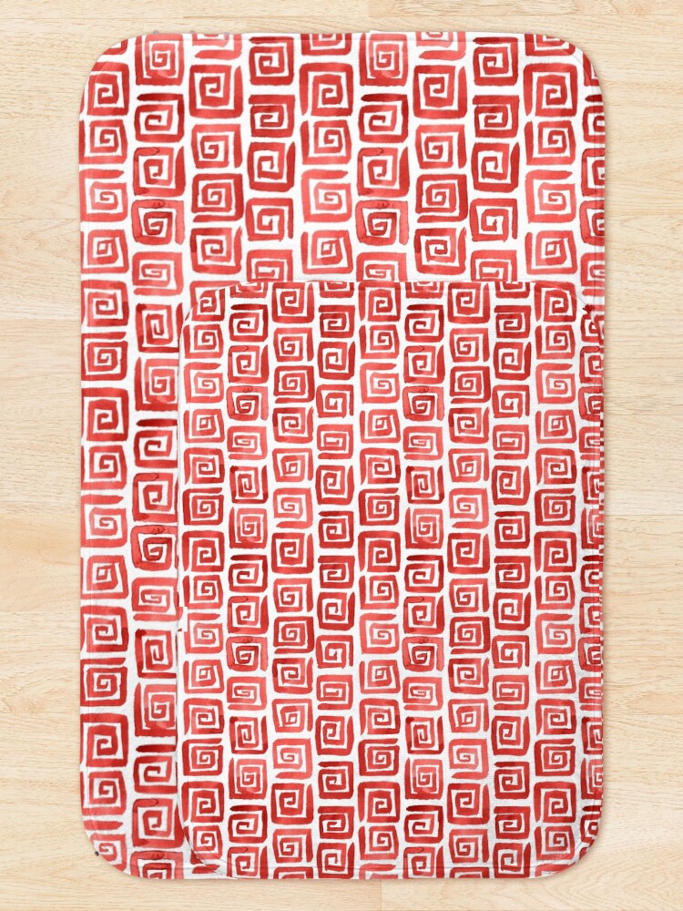 Alternate view of Watercolor Greek Key Pattern - Red Bath Mat