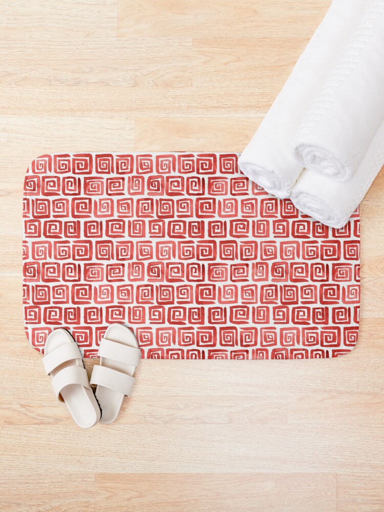 Alternate view of Watercolor Greek Key Pattern - Red Bath Mat