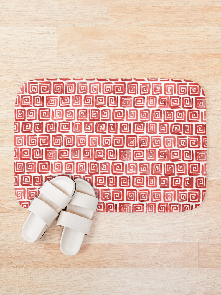Alternate view of Watercolor Greek Key Pattern - Red Bath Mat