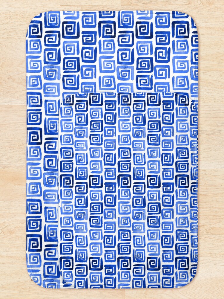 Alternate view of Watercolor Greek Key Pattern - Royal Blue Bath Mat