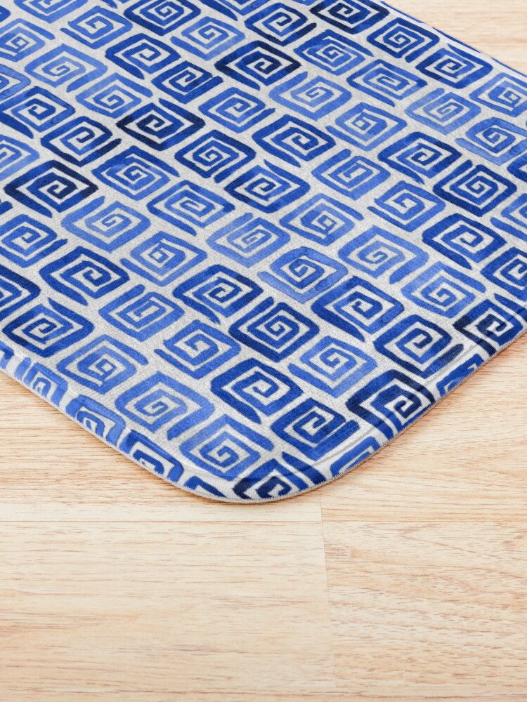Alternate view of Watercolor Greek Key Pattern - Royal Blue Bath Mat