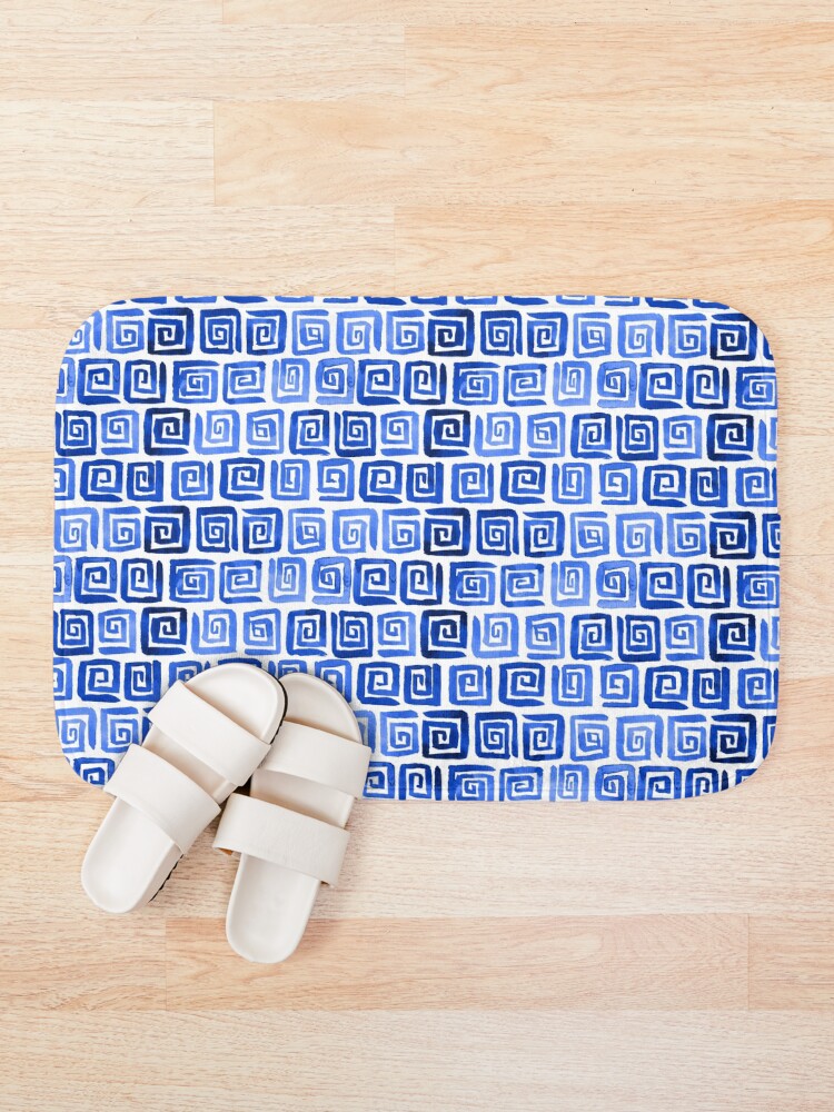 Alternate view of Watercolor Greek Key Pattern - Royal Blue Bath Mat