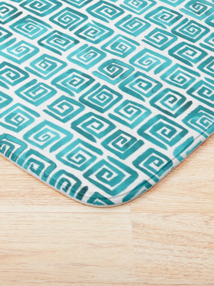 Alternate view of Watercolor Greek Key Pattern - Teal Bath Mat