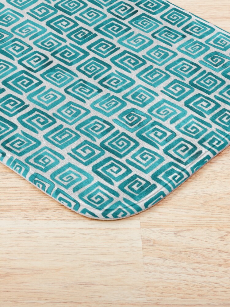 Alternate view of Watercolor Greek Key Pattern - Teal Bath Mat