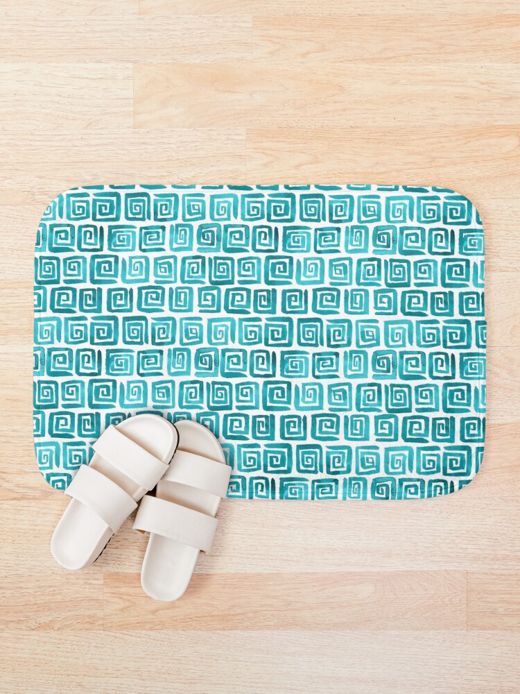 Alternate view of Watercolor Greek Key Pattern - Teal Bath Mat