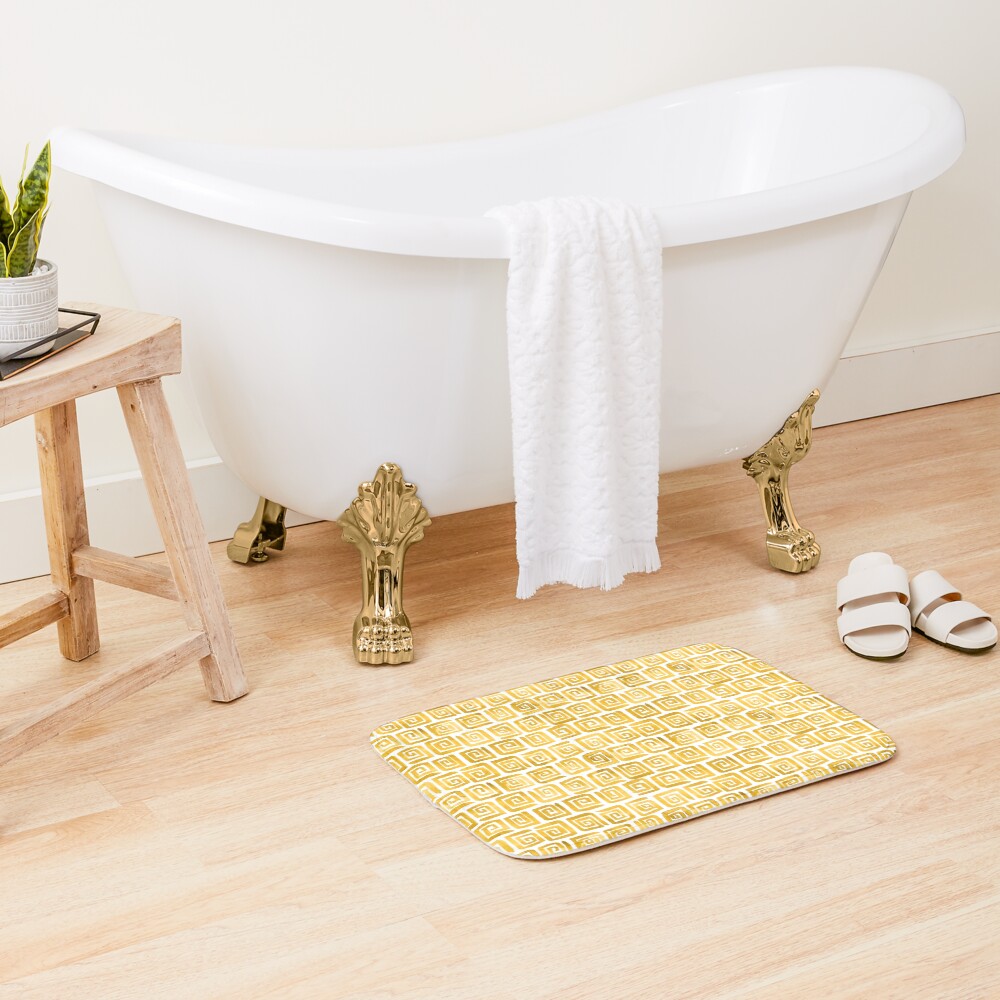 Watercolor Greek Key Pattern - Mustard Yellow Bath Mat