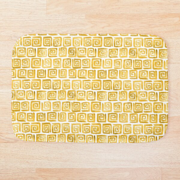 Watercolor Greek Key Pattern - Mustard Yellow Bath Mat