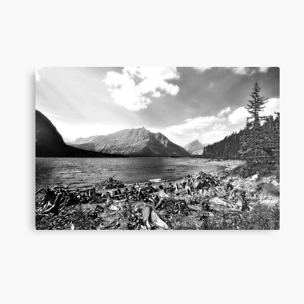 Back and White Mountain Range and Water Metal Print