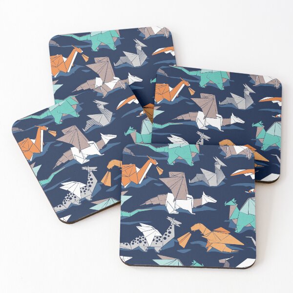 Item preview, Origami dragon friends // oxford navy blue background designed and sold by SelmaCardoso.