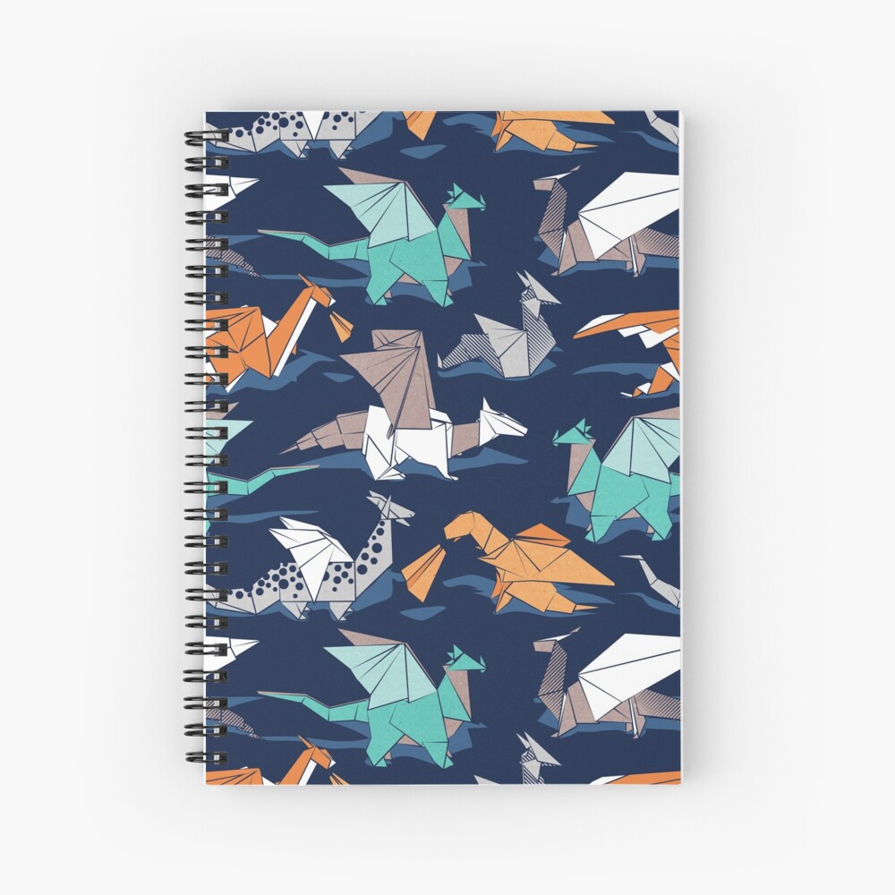 Origami dragon friends // oxford navy blue background Spiral Notebook