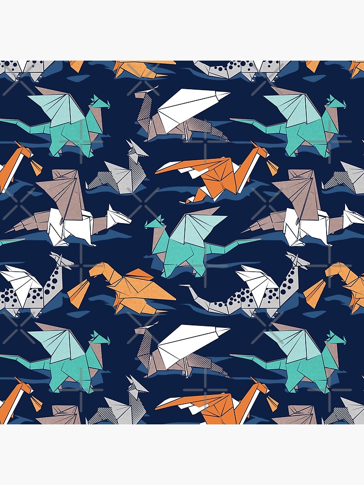 Origami dragon friends // oxford navy blue background by SelmaCardoso