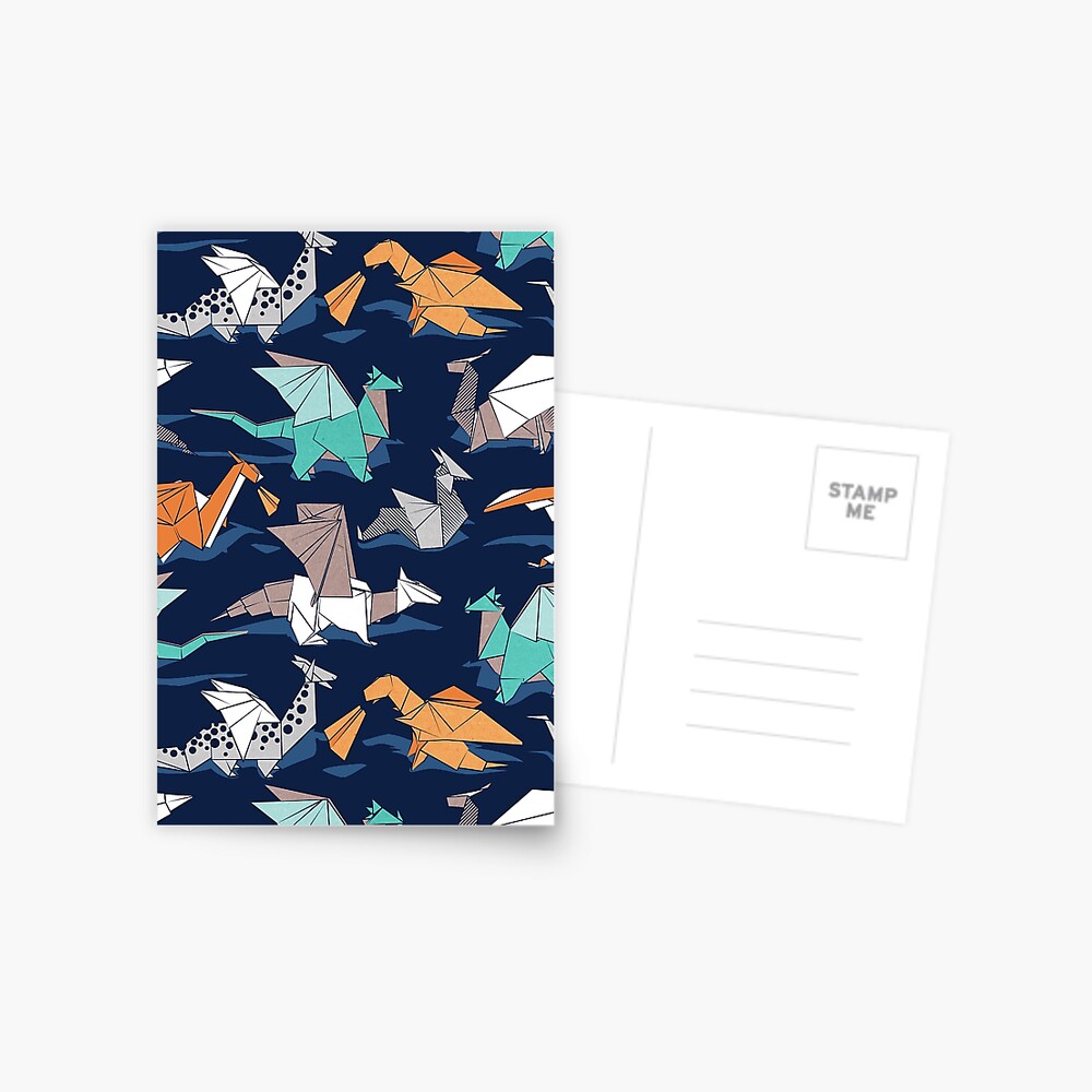 Origami dragon friends // oxford navy blue background Postcard