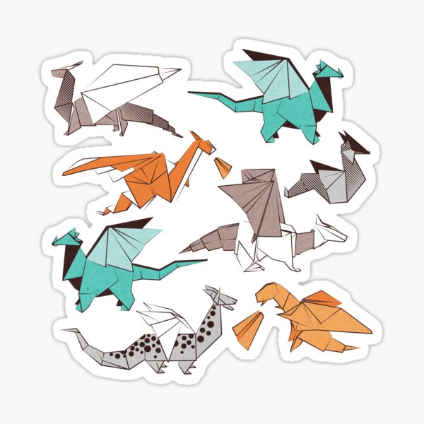 Origami dragon friends // oxford navy blue background Sticker