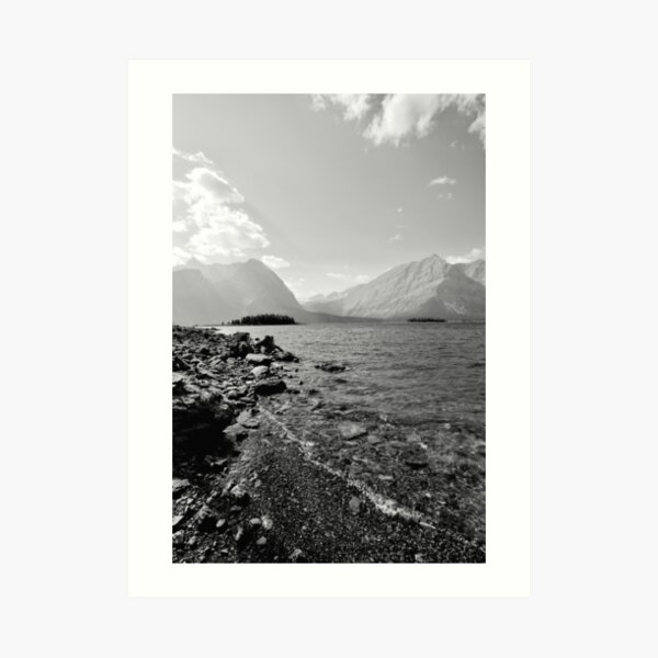 Black and White Upper Kananaskis Lake and Mountains, Alberta, Canada Art Print